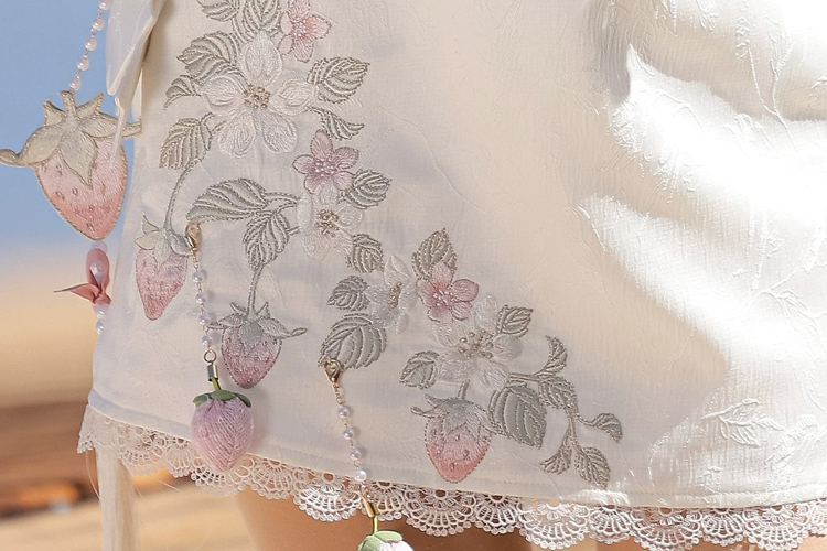 Women Summer Retro Qipao with Chinese-Inspired and Strawberry-Themed Casual Set