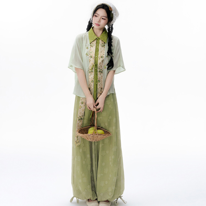 Women-Summer-Song-Dynasty-Style-Short-Sleeve-Songku-Set-3 Women Summer Song Dynasty-Style Short-Sleeve Songku Set