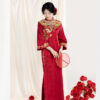 Women-Wedding-Attire-Red-Traditional-Qipao-Gown-Paired-with-Yunjian-2 Women Wedding Attire Red Traditional Qipao Gown Paired with Yunjian